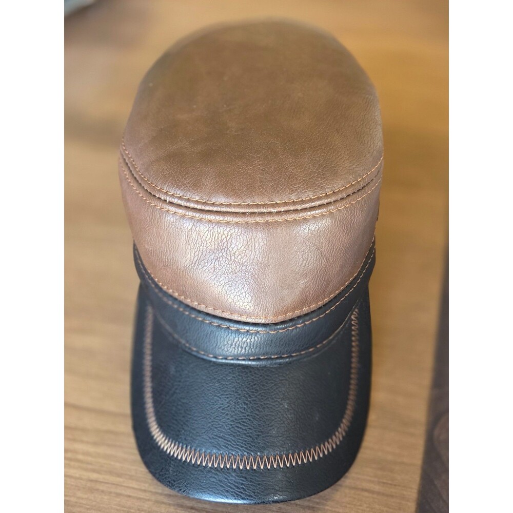 Gedisen Men's Two Tone Faux Leather Cadet Hat Cap style w Ear Flaps Sz 59/ 7 3/8